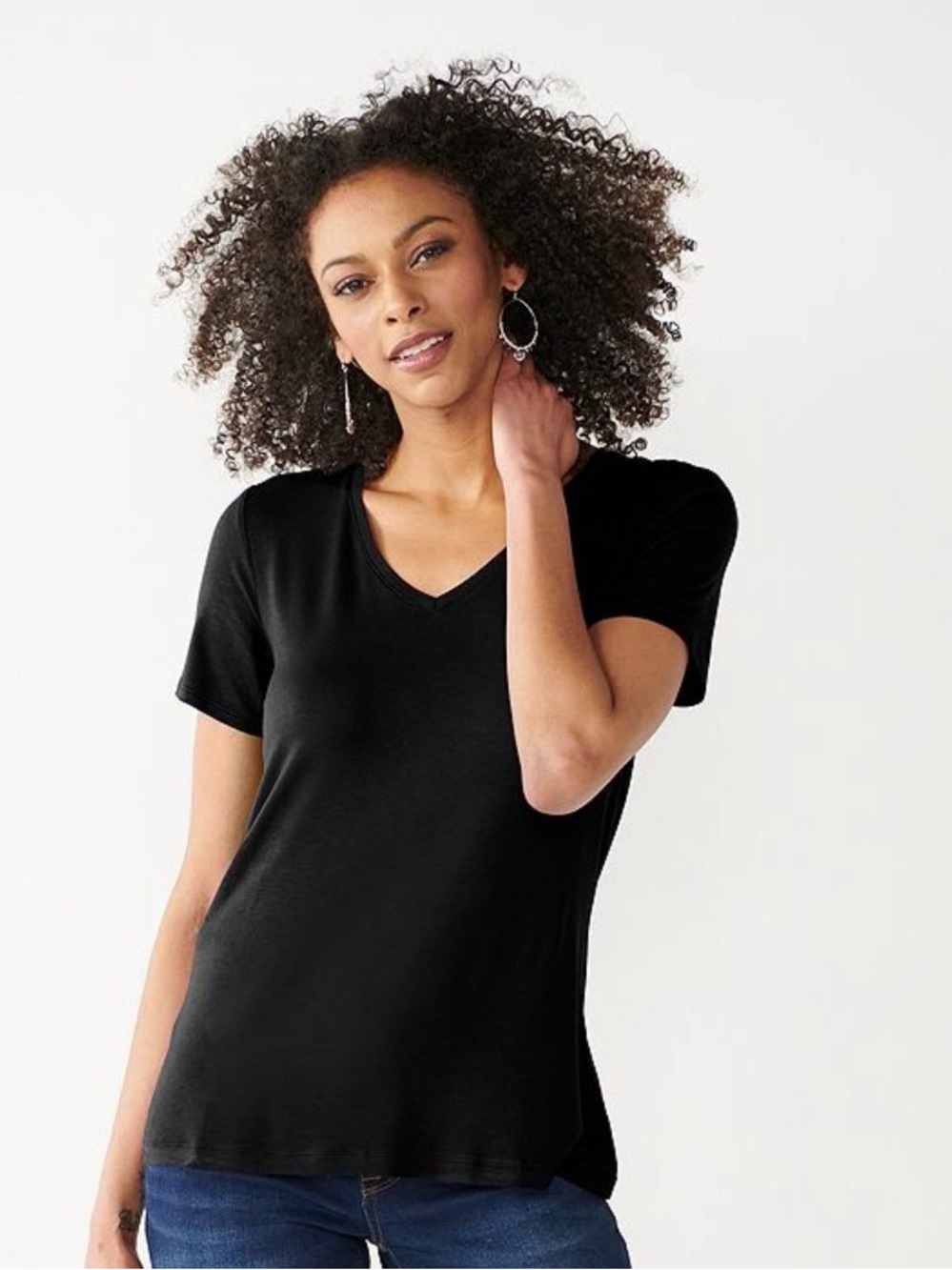 Nine West Black V-Neck Short Sleeve Tee
